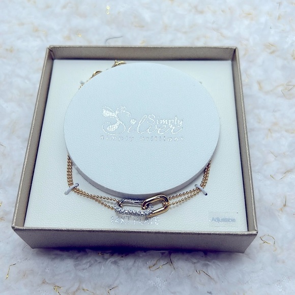 Simply Silver Two tone Bracelet 14kT plate adjustable - Picture 3 of 6